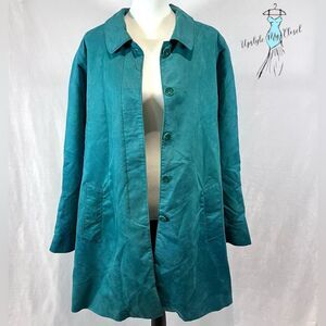 Appleseed’s teal green faux suede trench coat jacket size large
